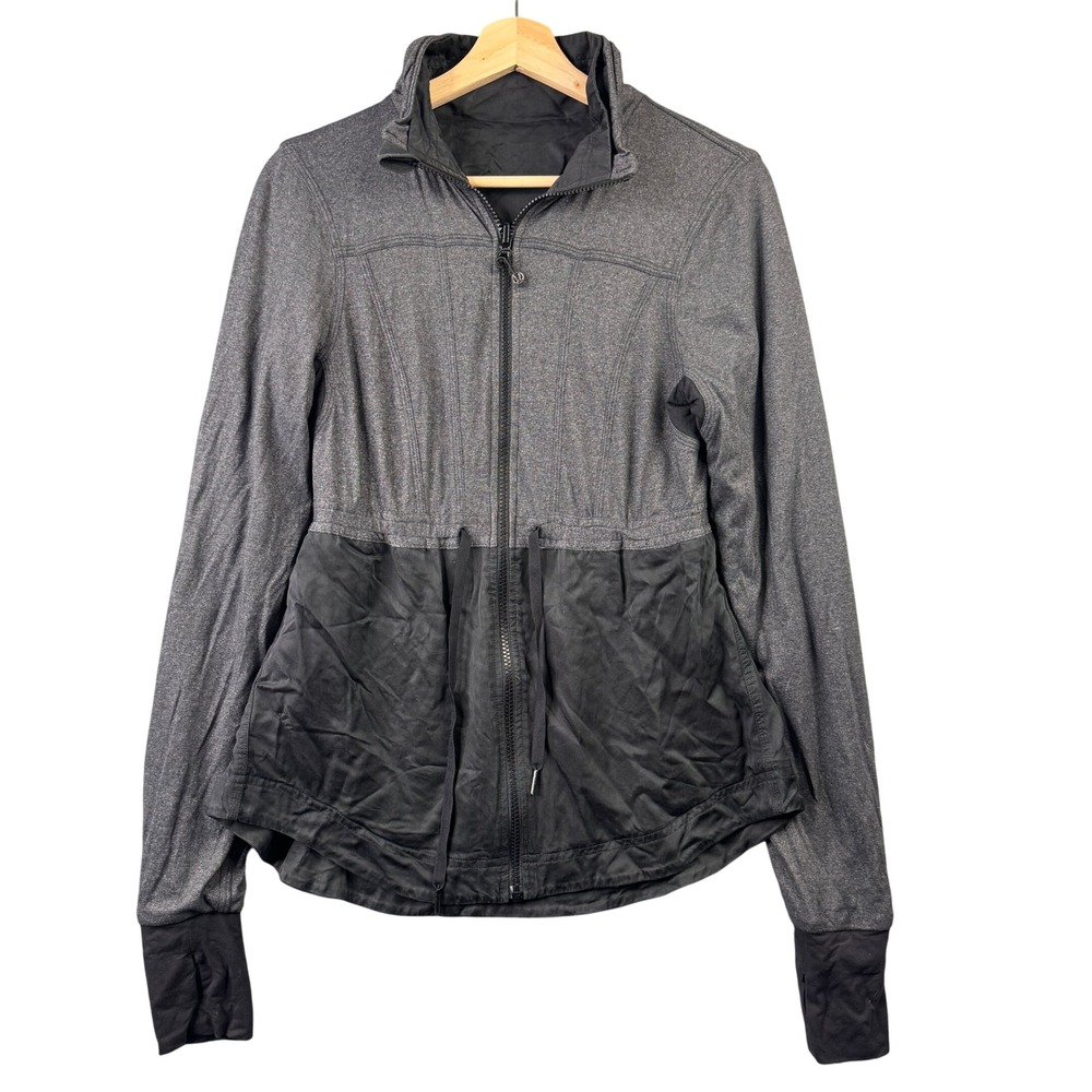 Lululemon Inner Peace Reversible Jacket Sz 6 Grey Black Full Zip Thumbholes